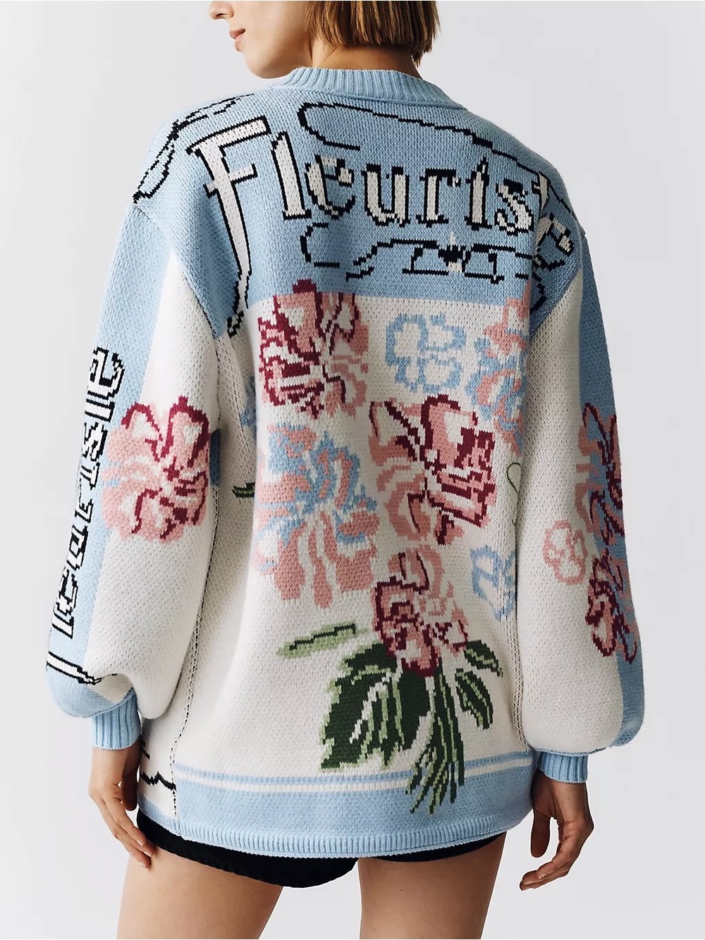 Anthropologie - Oversized Floral V-Neck Cardigan Sweater - Picture 2 of 6